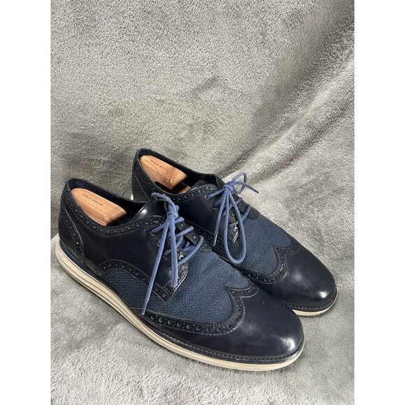 Cole Haan Shoes Men Sz 13 Navy Blue Grand Shortwing Wingtip Wing Oxfords Denim - Picture 4 of 7